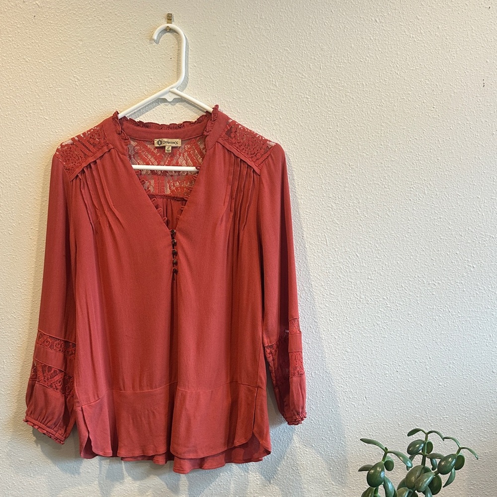 Salmon Lace Trim Blouse